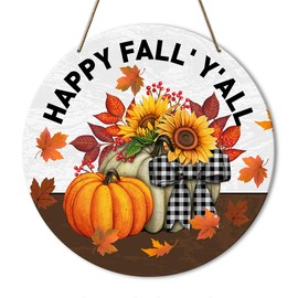 Hello Fall Door Sign Decor, Fall Welcome Autumn Door Decoration for House Home Front Door, Rustic Hello Fall Thanksgiving Decor Sign, Happy Y'll