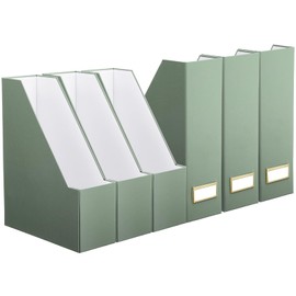 Feifeiya Magazine File Holder Set of 6 Stylish Sturdy Cardboard File Boxes Desk Organizer Beautiful Magazine Holder Rack with Gold Label Holder for Home Office Desktop Bookshelf Classroom(Sage Green)