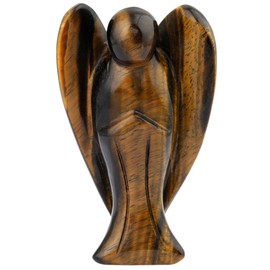 mookaitedecor 3 Inch Tiger’s Eye Crystal Guardian Angel Gemstone Carved Figurine Statue Home Office Ornament, Healing Crystal Gifts, Love Peace Lucky Charm Stone Angel for Reiki Chakra Decoration