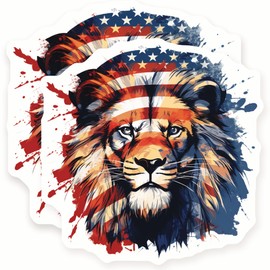Lion American Flag Stickers - Patriotic Animal Decals - USA Pride Art - 2 Pack - - 5" Wide Design - Adheres to Laptops, Tumblers, and More – Made in The USA - AQS2642