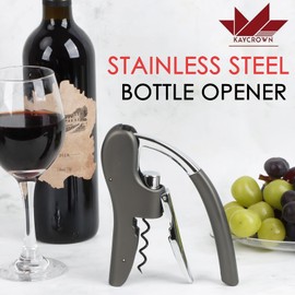 KAYCROWN Wine Bottle Opener, Vertical Lever Corkscrew with Built in Foil Cutter Design, Manual Handheld Corkscrew with Ergonomic Lever Pump(Grey)