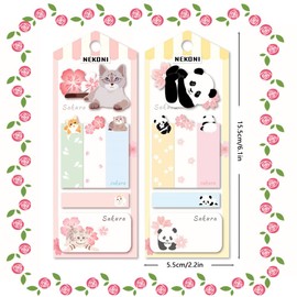 2 Pack Cute Cartoon Animal Sticky Note,240 Sheets Cat Panda Self-Stick Note Pads Memo Pads Notepad Message Note Sticky Index Tabs Bookmark for Kid Plan Reminder Study School Office Home Supplies