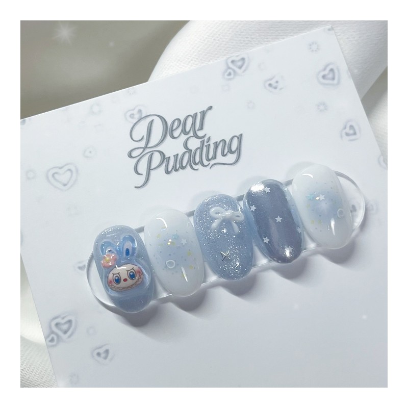 [Handmade Nail Tips] Blue Laburabu Nail Tips - Full Square
