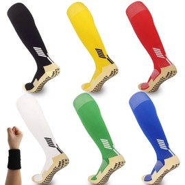 Tinymori Kids Socks Anti Slip Boys Girls Knee High Long Sport Socks with Grips for Age 6-11 (Orange)