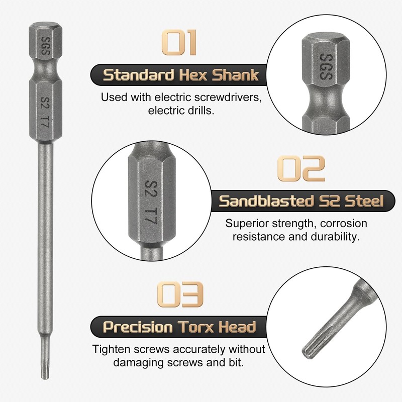 sourcing map 5pcs T7 Torx Head Screwdriver Bit 1/4" Hex