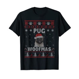 Pug Woofmas Christmas Sweater Santa Pug T-Shirt, black