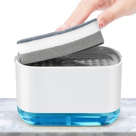 Alyvisun Spülmittelspender Küche Seifenspender mit Schwamm Halter, 2 in 1 Soap Dispenser 300ml Waschmittel Spender mit Schwamm Spender, Pumpseifenspender für Spülmittel Waschbecken