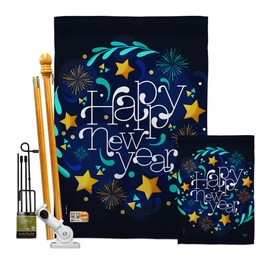 New Year Vibes Garden House Flags Kit Clock Countdown Champagne Party Fireworks Celebrate Small Decorative Gift Yard Banner Made In USA 28 X 40