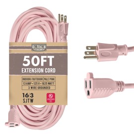 Cablectric Outdoor Extension Cord 50 ft - 16 Gauge 13 Amp Heavy Duty Power Extension Cords - SJTW - Great for Small Appliances, Outdoor Lights, Garden Supplies - Pink
