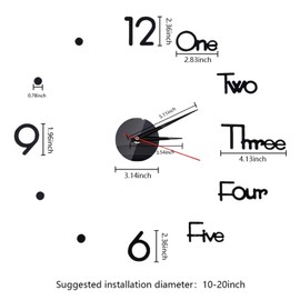 10-20 Inch DIY Wall Clock 3D Frameless Silent Non Ticking, Black Round Battery Operated Modern Wall Clocks for Living Room Bedroom Office Home and Kitchen