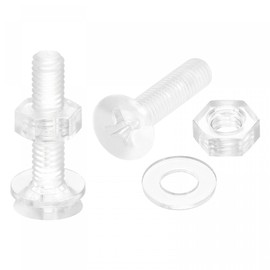 sourcing map M4 x 20mm Plastic Phillips Machine Screws with Nuts and Flat Washers, PC Flat Head Machine Bolts Transparent 20 Sets