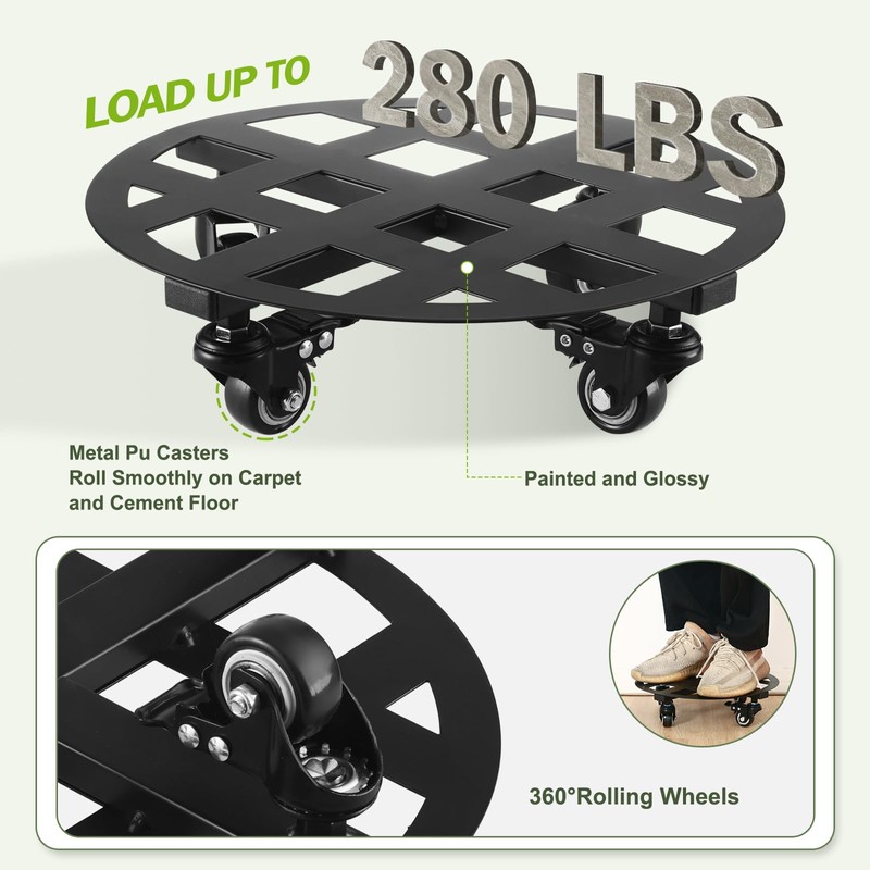 2 Packs Large Metal Plant Caddy with Wheels 13” Heavy-Duty