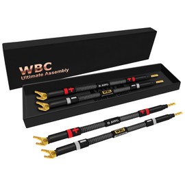 WORLDS BEST CABLES 4 Units - 8 Inch Ultimate - 8 AWG - Ultra-Pure OFC - Premium Audiophile HiFi Speaker Jumper Cables with Eminence Gold Banana & Spade Plugs & Carbon Tweed Jacket