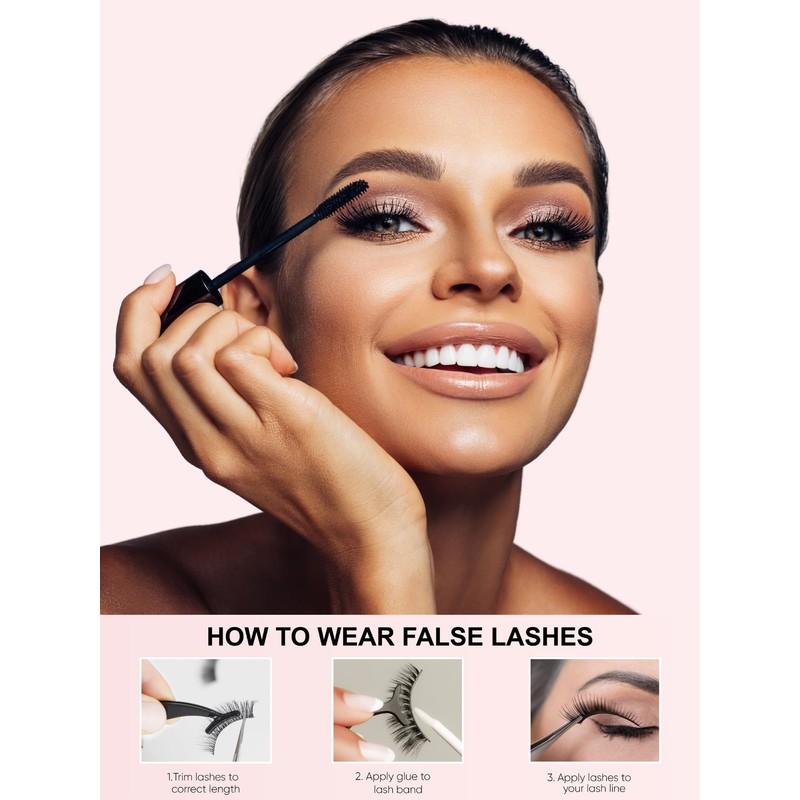 ENSHORE Russian Strip Lashes D Curl Fluffy Eyelashes Faux Mink