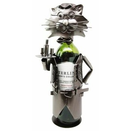 Ebros Gift High Quality Genunie Hand Made Caddy Cat Waiter Metal Wine Bottle Holder Free...