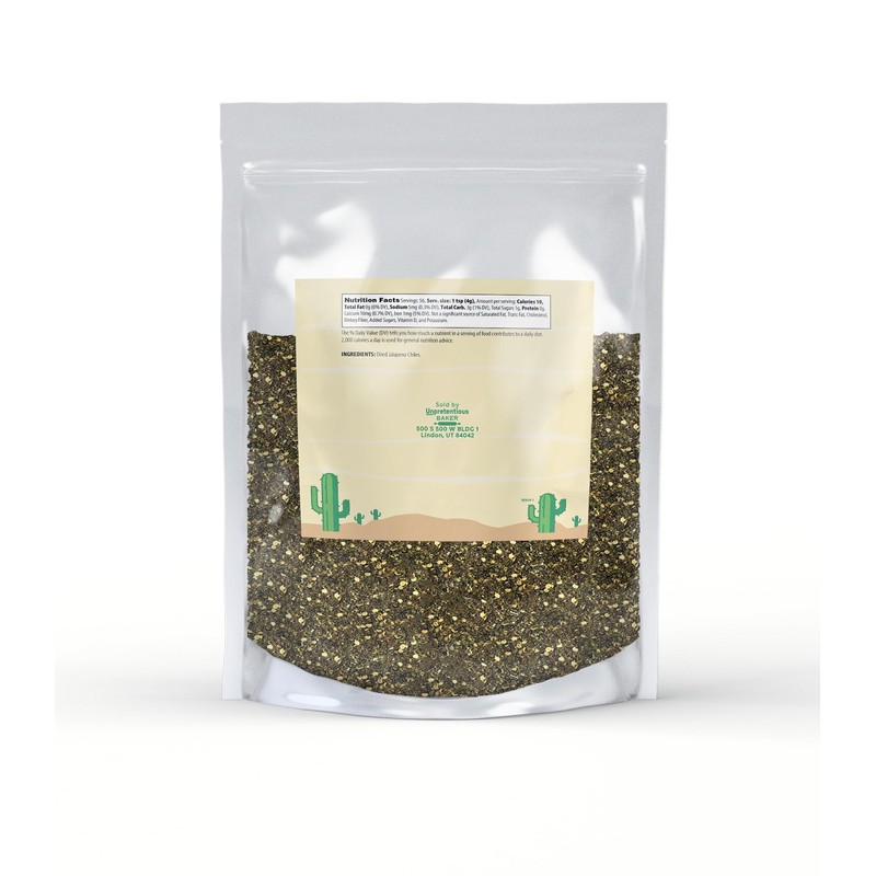 Unpretentious Dried Diced Jalapeno, 8 oz, Mild to Medium Heat,