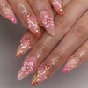 HOSAILY Pink Ombre Press on Nails Almond Medium, 3D Flowers