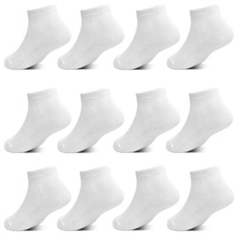 Non Slip Toddler Socks, 12 Pairs Low Cut Grip Socks Todller Ankle Socks with Grip for Boys Girls 1-7 Years(03 White, 3-5T)