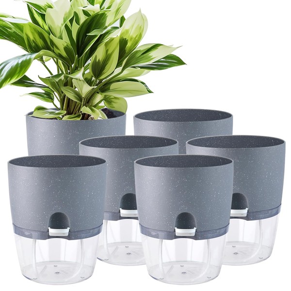 Oliz 6 Inch Self Watering Pots for Indoor Plants, 6