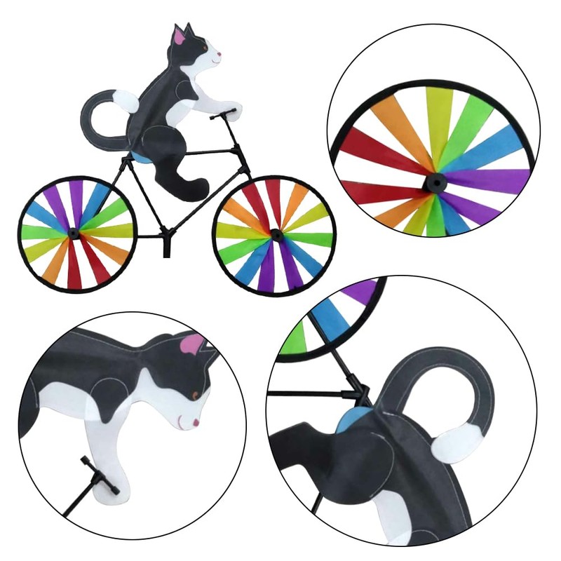 Windmill Garden Decoration Windmill Rotating Cat Dog Bicycle Design Rainbow