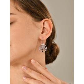 YL Tree Earrings 925 Sterling Silver Tree of Life Dangle Drop Earrings Round Created Amethyst Leverback Jewelry