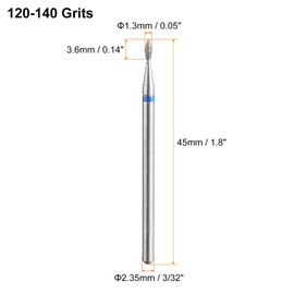 sourcing map 5pcs 120-140 Grits Diamond Grinding Bit 1.3mm Oval Head 2.35mm Shank 3.6mm Length Stone Sanding Drill Bits Rotary Tool for Ceramic Glass Nails Grinding Polishing