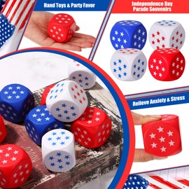 Liliful 30 Pcs 4th of July Stress Balls Bulk 1.57 Inch Mini Patriotic Stress Balls Red White and Blue Star Cubes Relief Fidget Toys for Independence Day Memorial Day Party Supplies