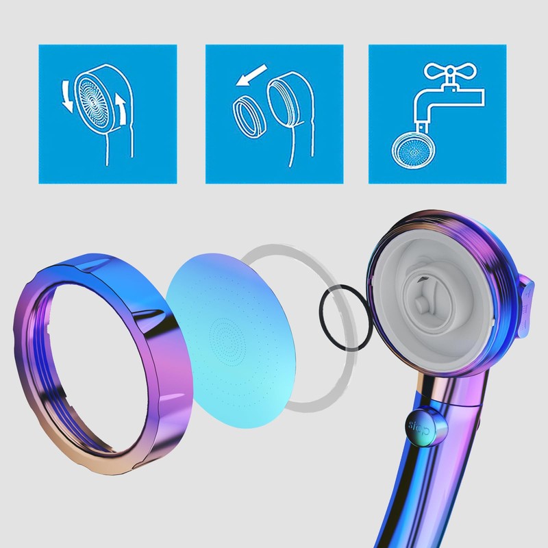 KAIYING Drill-Free High Pressure Handheld Shower Head with ON/OFF Switch,
