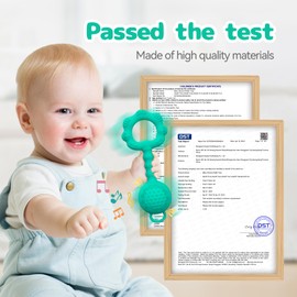 Teething Toys for Babies 0-6 Months, Baby Rattles 6 to 12 Months, 2-in-1 Rattle and Teether Toy for Soothing Sore Gums and Keeps Little Ones Entertained, Food Grade Silicone, Spearmint