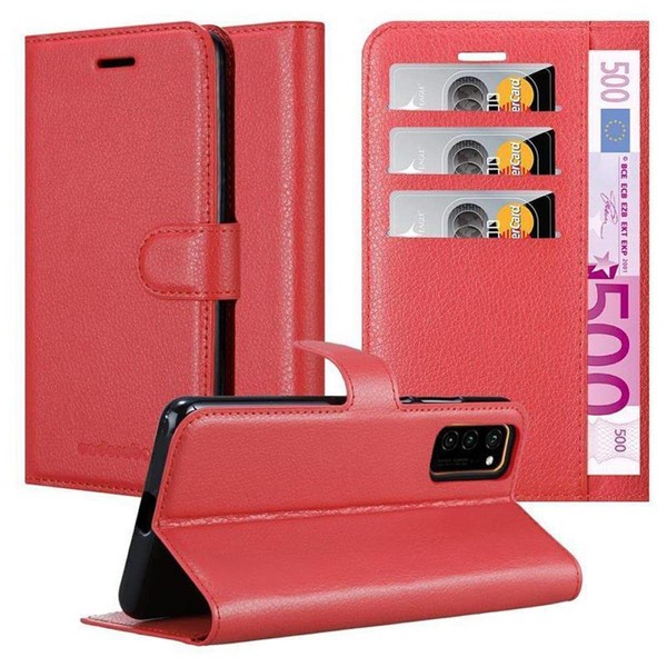 cadorabo Book Case works with Honor View 30 in CANDY APPLE RED - with Magnetic Closure, Stand Function and Card Slot - Wallet Etui Cover Pouch PU Leather Flip
