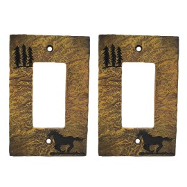Set of 2 Western Horse And Pine Trees Silhouette Wall Single Rocker Switch Plate
