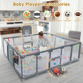 XNWQL Baby playpen, 79"x71"Baby Playpen with Mat Indoor＆Outdoor Playpen for Babies and Toddlers with Breathable Play Pen with Ocean Balls Hanging Pocket Basketball Hoop and Football Goal