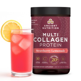 Ancient Nutrition Collagen Peptides Powder, Multi Collagen Protein, Women & Men, Vitamin C, Probiotics, Hydrolyzed Collagen, Supports Skin, Joints, Gut Health, Strawberry Lemonade, 24 Servings