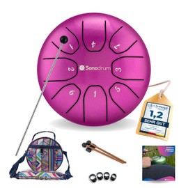 Sonodrum Tongue Drum "Standard" C – Purple – 14 cm Small with 8 Tones – Steel Tongue Drum with Songbook, Mallets, Finger Sticks and Carry Bag – No Need to Read Music, Easy to Play