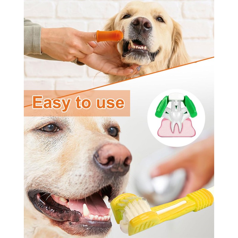 TPZORJX Hunde Zahnbürsten Set,3 Stück Dreifach Köpfe Hundezahnbürsten 3 Stück