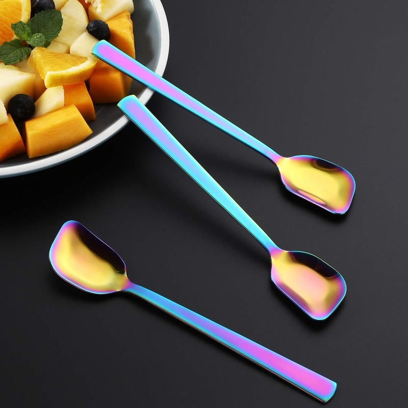 GoGeiLi Yogurt Spoon, Stainless Steel Gelato/Ice Cream Spoon, Rainbow Fruit