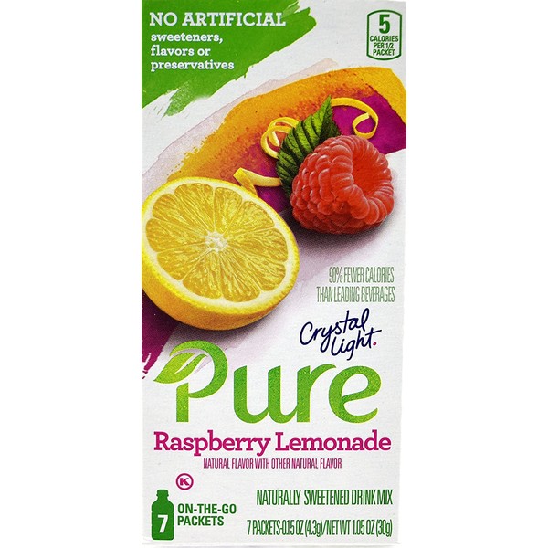 Crystal Light Pure Raspberry Lemonade On The Go Drink Mix, 7-Packet Box (4 Box Pack)