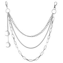 Goth Pant Chain for Women Moon Wallet Chain Vintage Spike Jeans Pocket Chain Chunky Layered Pants Chain for Men Punk Cool Spike Body Chain Fashion Statement Jewelry Silver (moon)