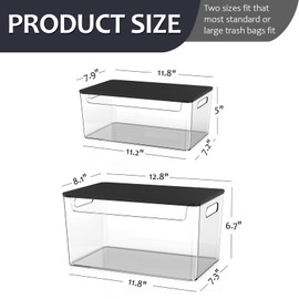 COAZEX 2 Pack Trash Bag Holder Under Sink Stackable, Plastic Garbage Bag Dispenser with Lid, Trash Bag Storage Dispenser Roll Holder for Kitchen, Pantry, Laundry Room Organization (Black Lid)