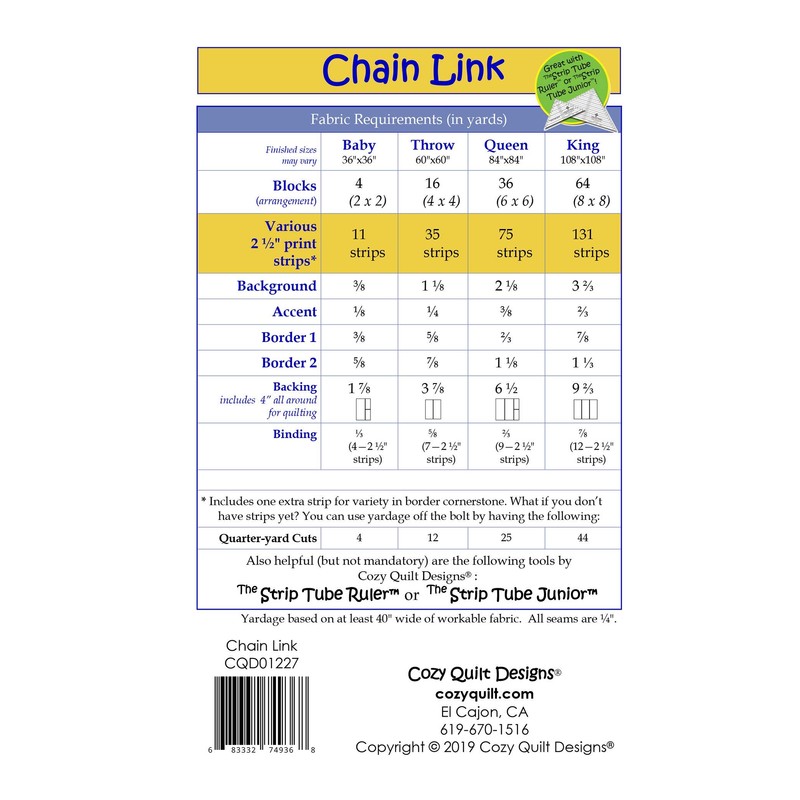 Cozy Quilt Designs 'Strip Club' Pattern - Chain Link (Includes