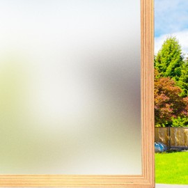 Frosted Window Privacy Film Non-Adhesive Static Cling Bathroom Decorative Stickers Heat Control UV Blocking Opaque Glass Window Coverings Film for Home Front Door Office