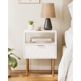 Masupu Nightstand,Small Bedside Table with Drawer,White Night Stand, Bedside Furniture, End Table with Gold Frame,Drawer Dresser for Bedroom,Living Room,Diamond