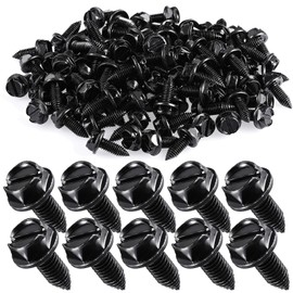 Tandefio 100 Pcs License Plate Screws Bulk 6mm x 16mm Slotted Metric Hex Head Screws for Front and Back License Plate on Car Rustproof Bolts Fasteners for Fastening, Frames and Covers(Black)