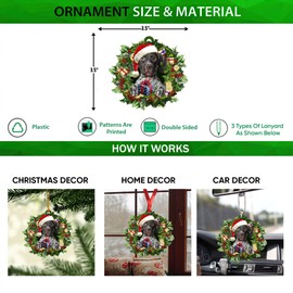 Talataca German Shorthaired Pointer 2D Flat Christmas Ornament, GSP Dog Wearing A Christmas Hat Wreath Pine Tree Decor, Hanging House Charm Eve Keepsake, Car Rear View Mirror Accessories, Xmas Gift