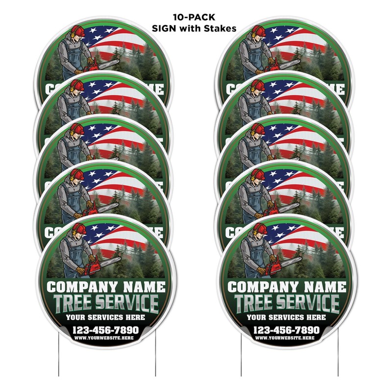 10-Pack Custom Tree Service Company Yard Signs 18.5x19 Inches, Two-Sided
