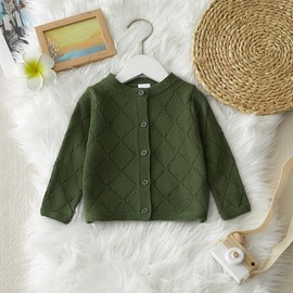 CVXV Baby Girls' and Toddler Long Sleeve Cardigan Button Up Sweater Knit Sweatershirts Jacket,Army Green,9-12 Months