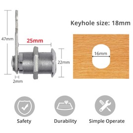 Anhoer 2 X 25mm Security Mailbox Lock with Different Keys Barrel Drawer Cabinet Mail Box Locker Cam Lock Cabinet Drawer Cam Lock for Door Cabinet Cupboard Letter Box Locker Wardrobe