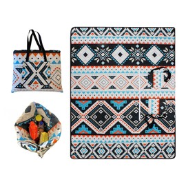 RLXROM Outdoor Packable Picnic Blanket with Zipper Folds into Tote Bag with Large Storage and Shoulder Strap, Waterproof Sandproof for Lawn Beach Hiking Camping (colorful2, Large)