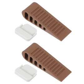 PATIKIL Rubber Door Stoppers for Bottom of Door, 2 Pack Door Wedge Stopper with Holder Sturdy Stackable Doorstop Wall Protector for Home Office Floor Concrete Tile, Brown