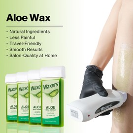 Waxers Roll on Wax Kit Aloe Vera Waxing Roller Depilatory for Women & Men Waxing Kit for Hair Removal for Larger Areas at Home with Heater & Strips